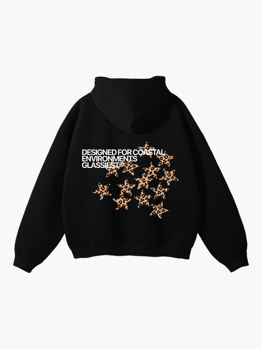 Glassiest Starcluster leopard print oversized hoodie on Black